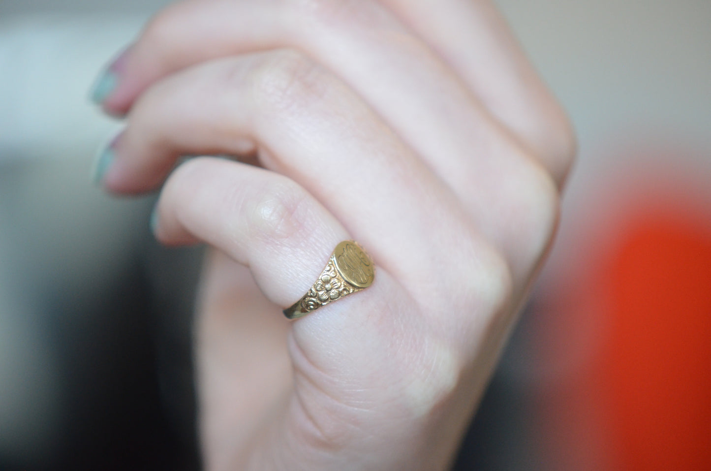 Delicate Victorian Forget-Me-Not Signet Ring