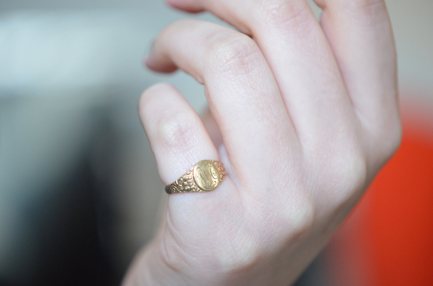 Delicate Victorian Forget-Me-Not Signet Ring