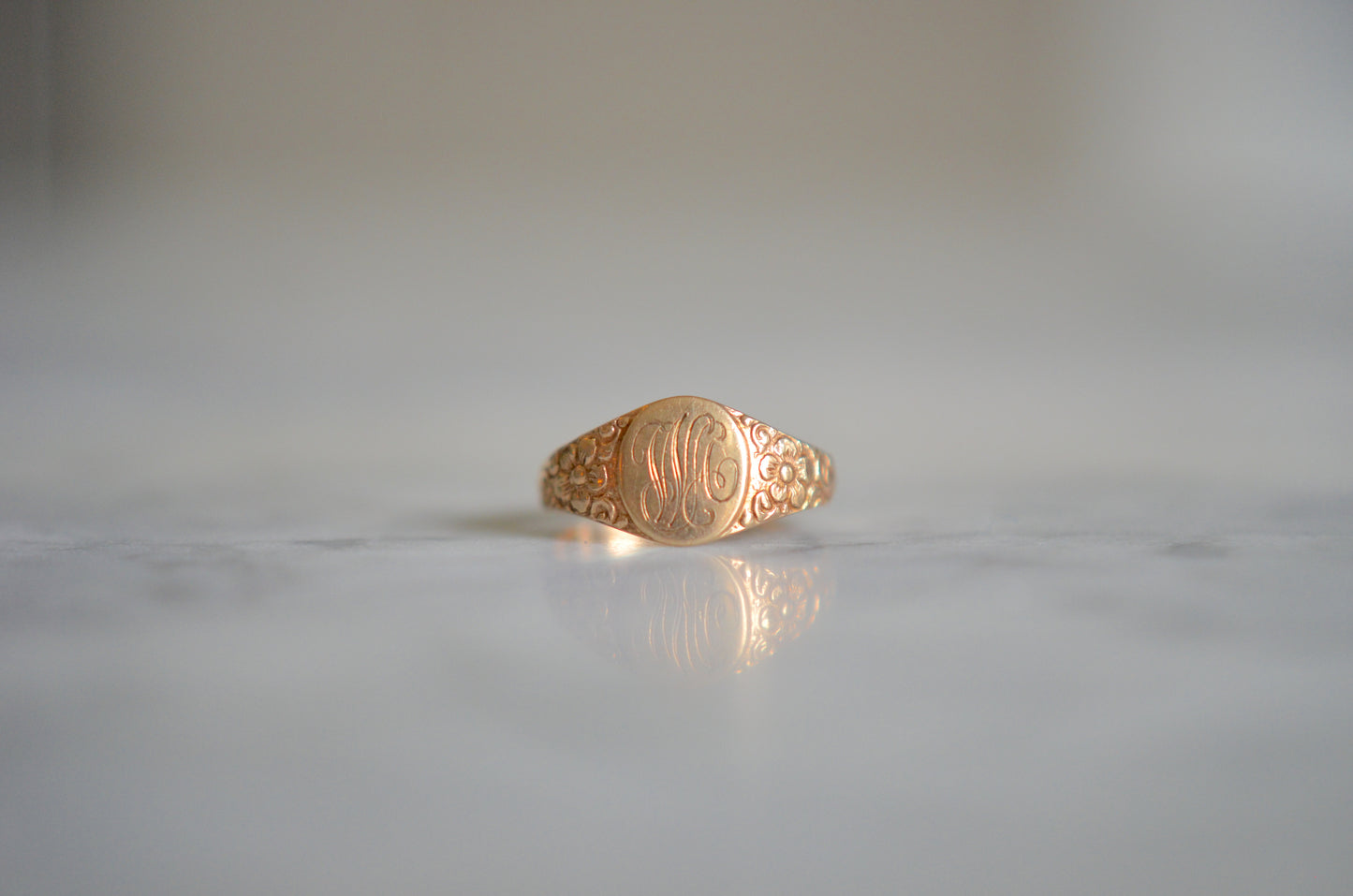 Delicate Victorian Forget-Me-Not Signet Ring