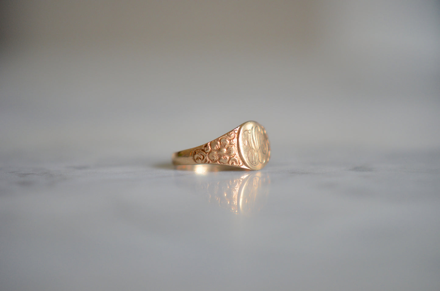 Delicate Victorian Forget-Me-Not Signet Ring