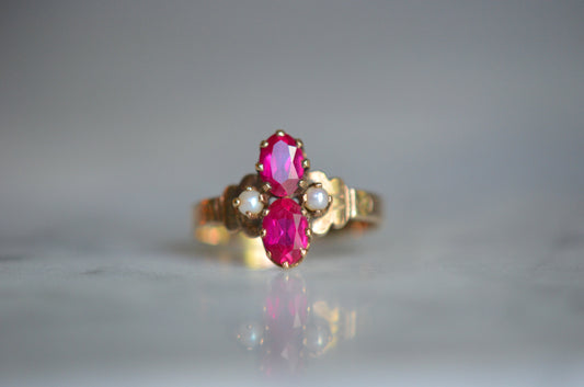 Vivid Pearl and Ruby Art Deco Ring
