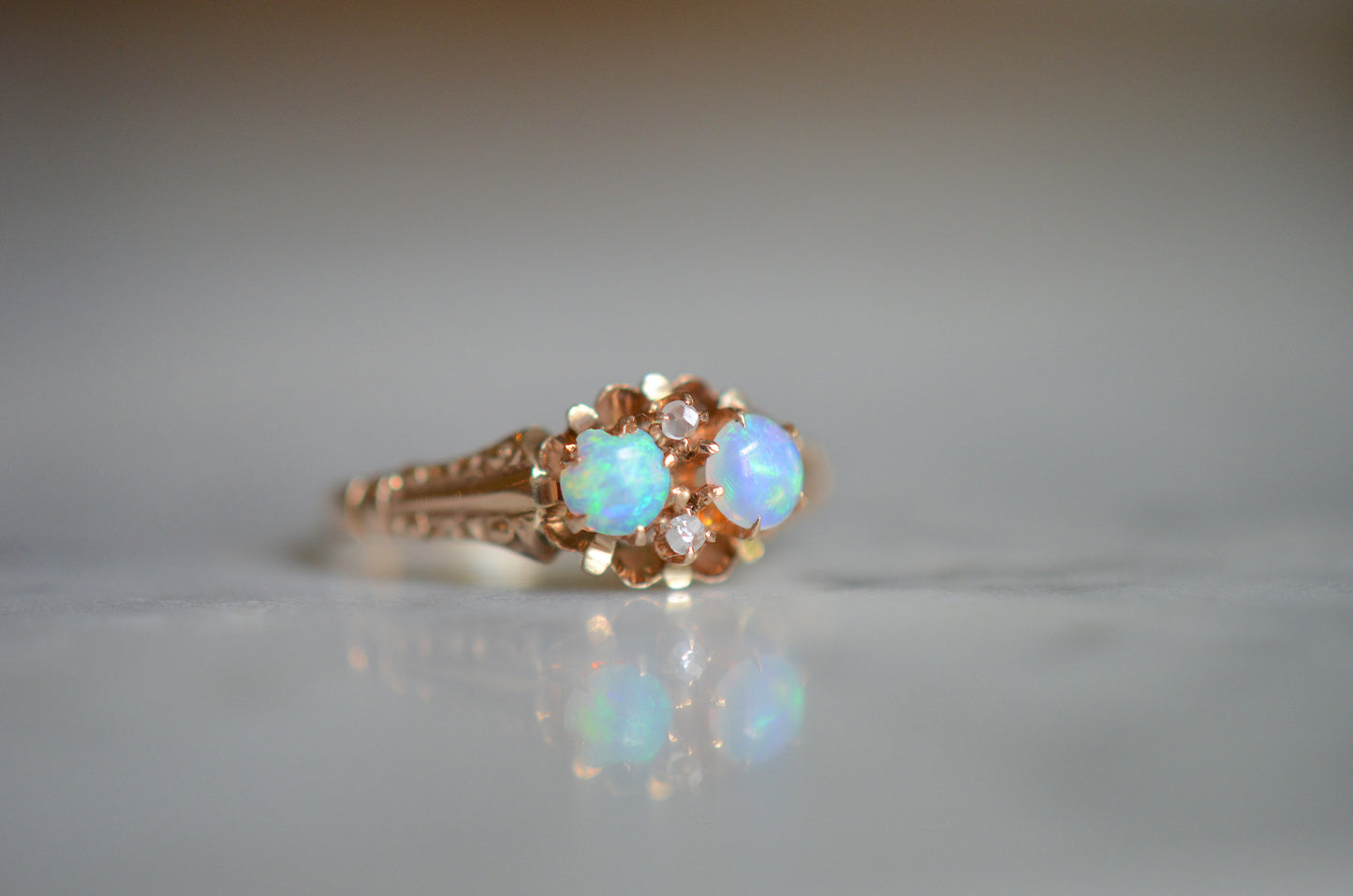 Fiery Opal Twin Ring