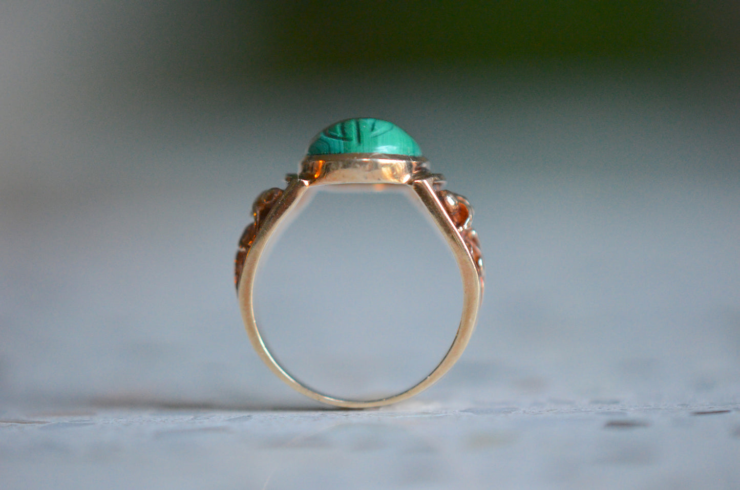 Glamorous Vintage Malachite Scarab Ring