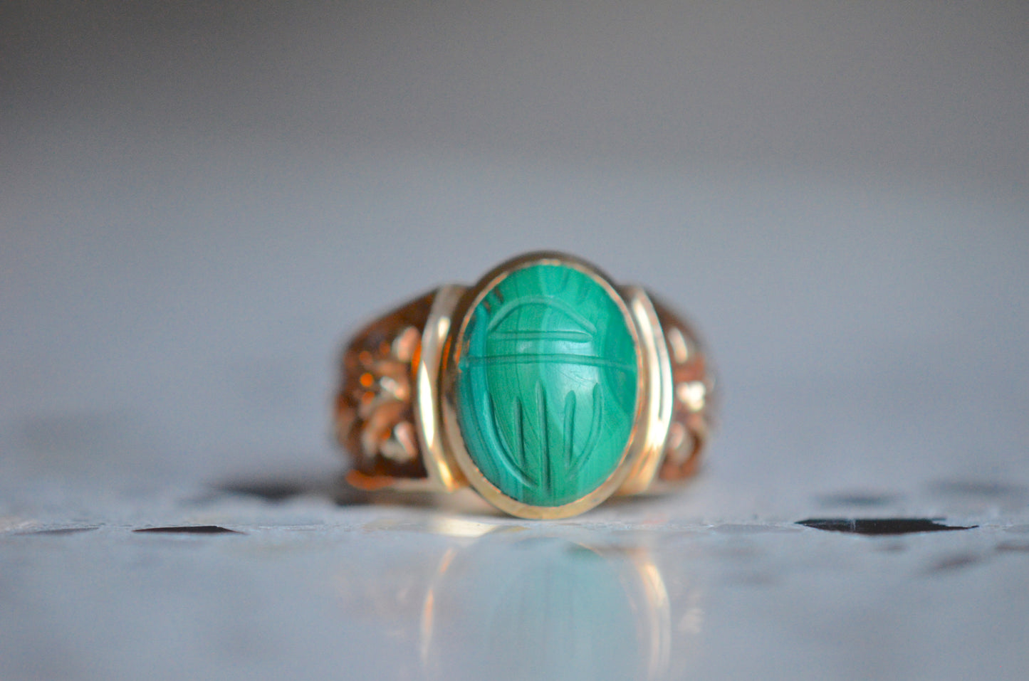 Glamorous Vintage Malachite Scarab Ring