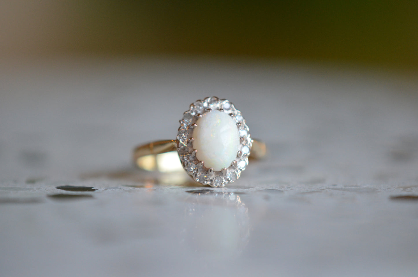 Romantic Victorian Revival Opal Halo Ring
