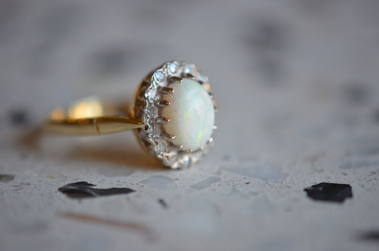 Romantic Victorian Revival Opal Halo Ring