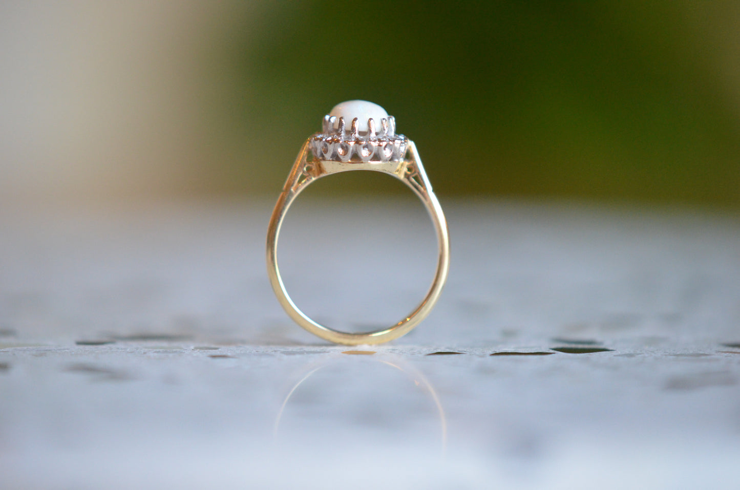 Romantic Victorian Revival Opal Halo Ring