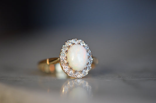 Romantic Victorian Revival Opal Halo Ring