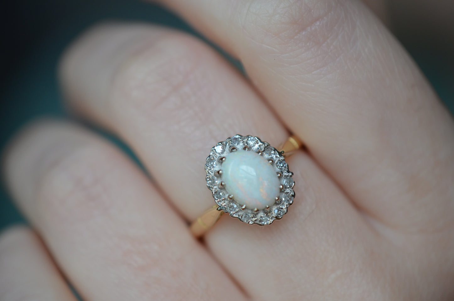 Romantic Victorian Revival Opal Halo Ring
