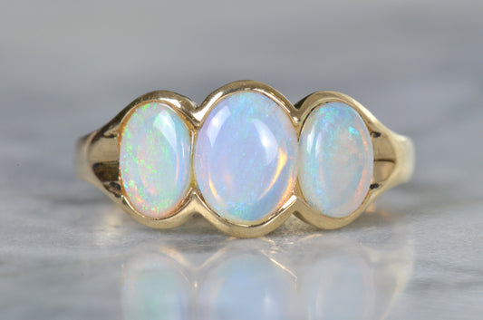 Mid-Century Modern Opal Trilogy Ring