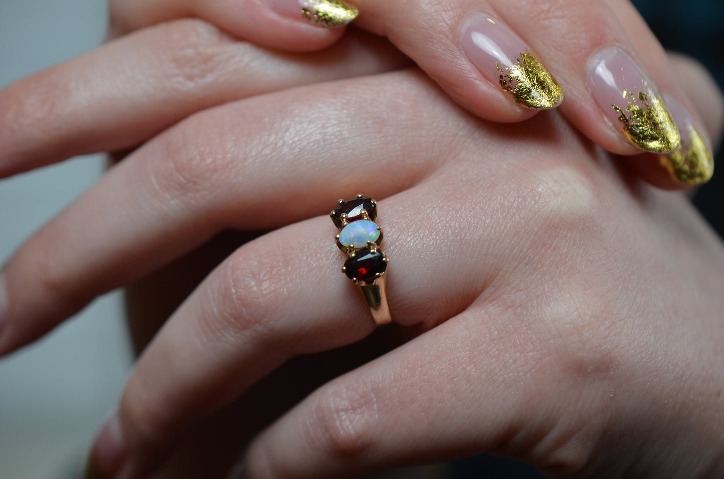 Retro Opal and Garnet Ring