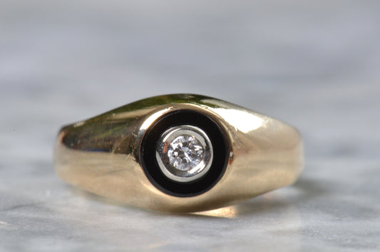 Elegant Mid-Century Onyx and Diamond Birks Ring