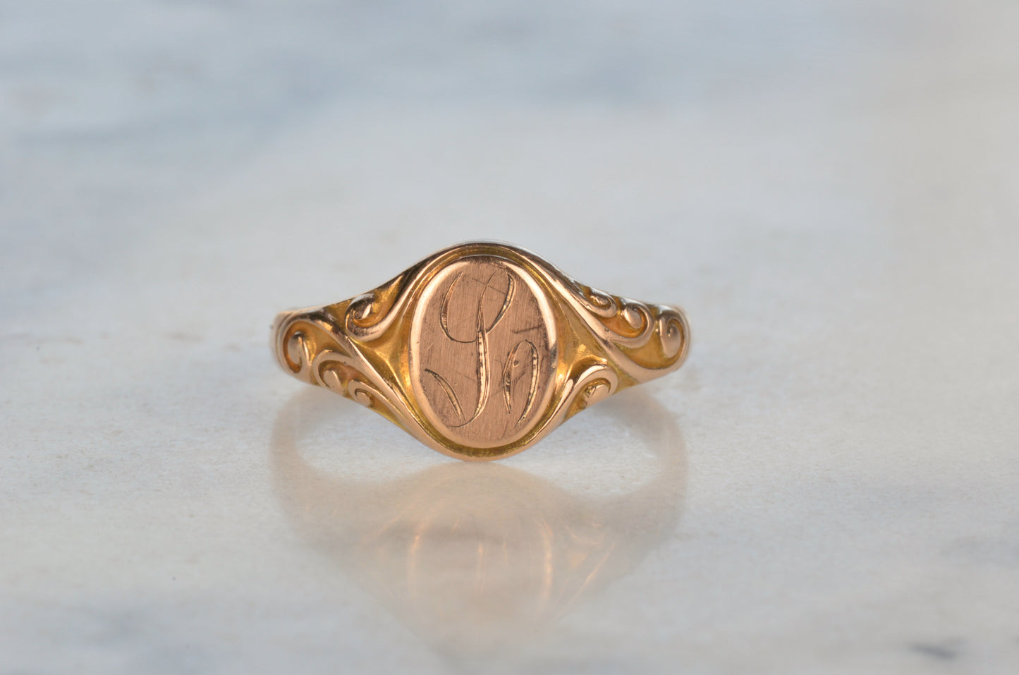 Swirling Art Nouveau "L" Signet Ring