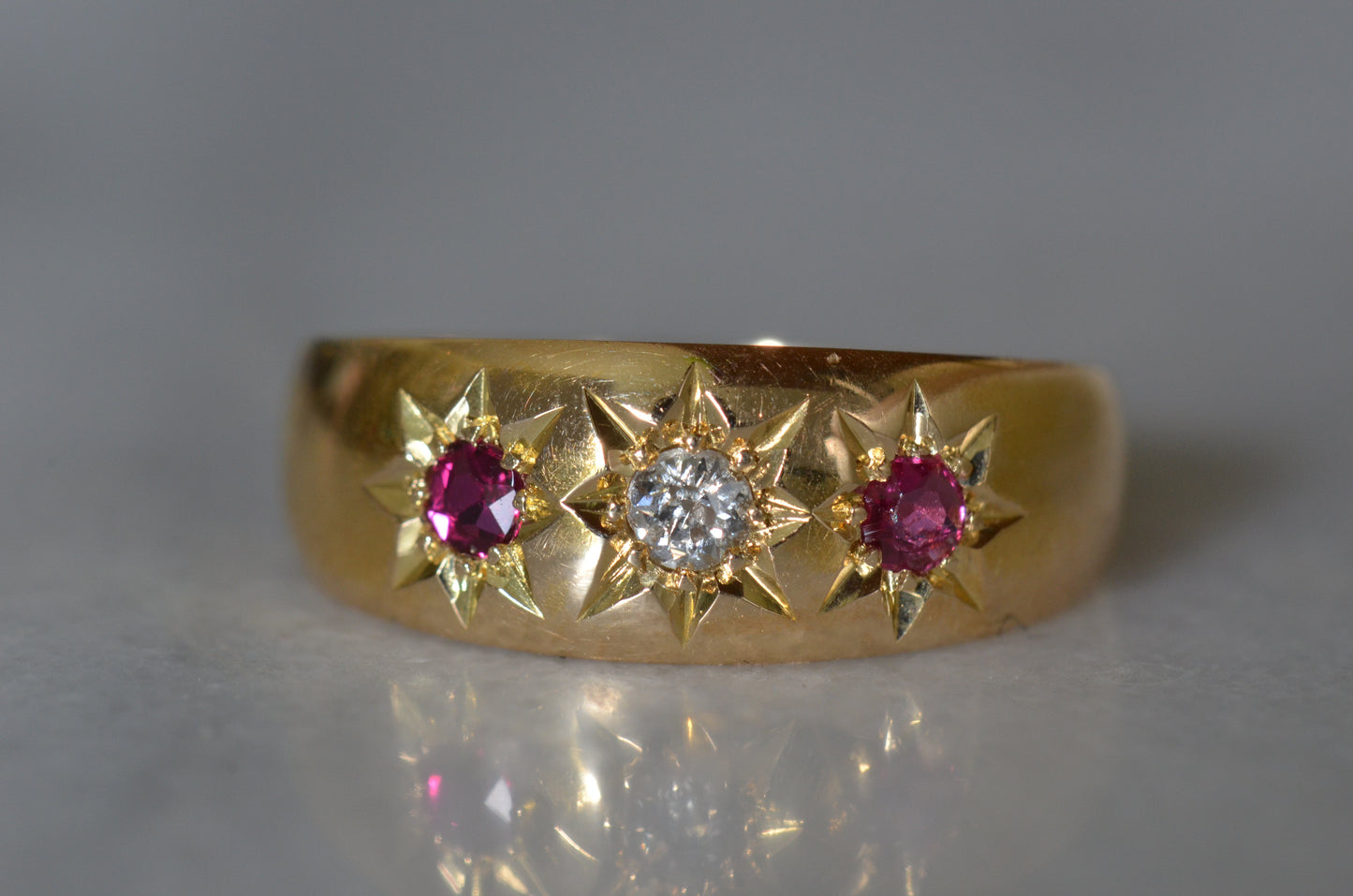 Striking Ruby and Diamond Star-Set Ring 1906