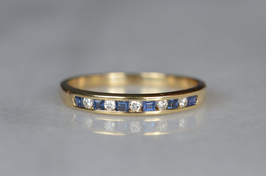 Slim Estate Diamond and Sapphire Band