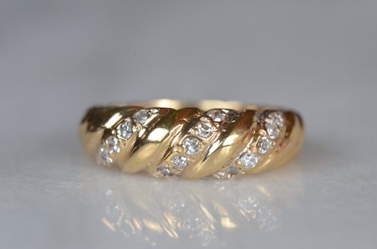 Diamond Studded Vintage Croissant Dome Ring