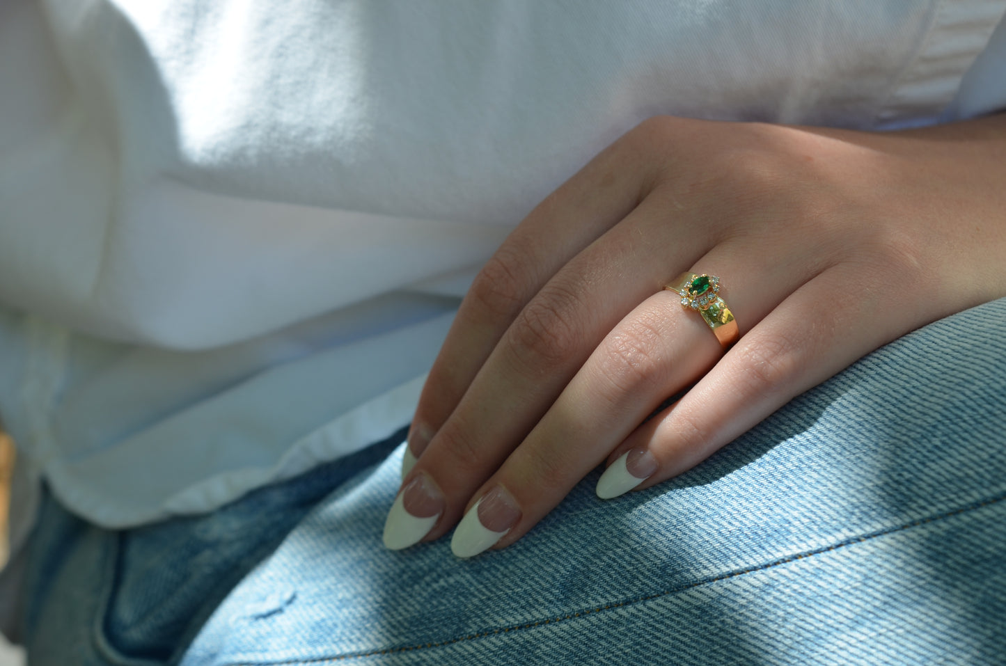Striking Vintage Emerald Marquise Halo Ring