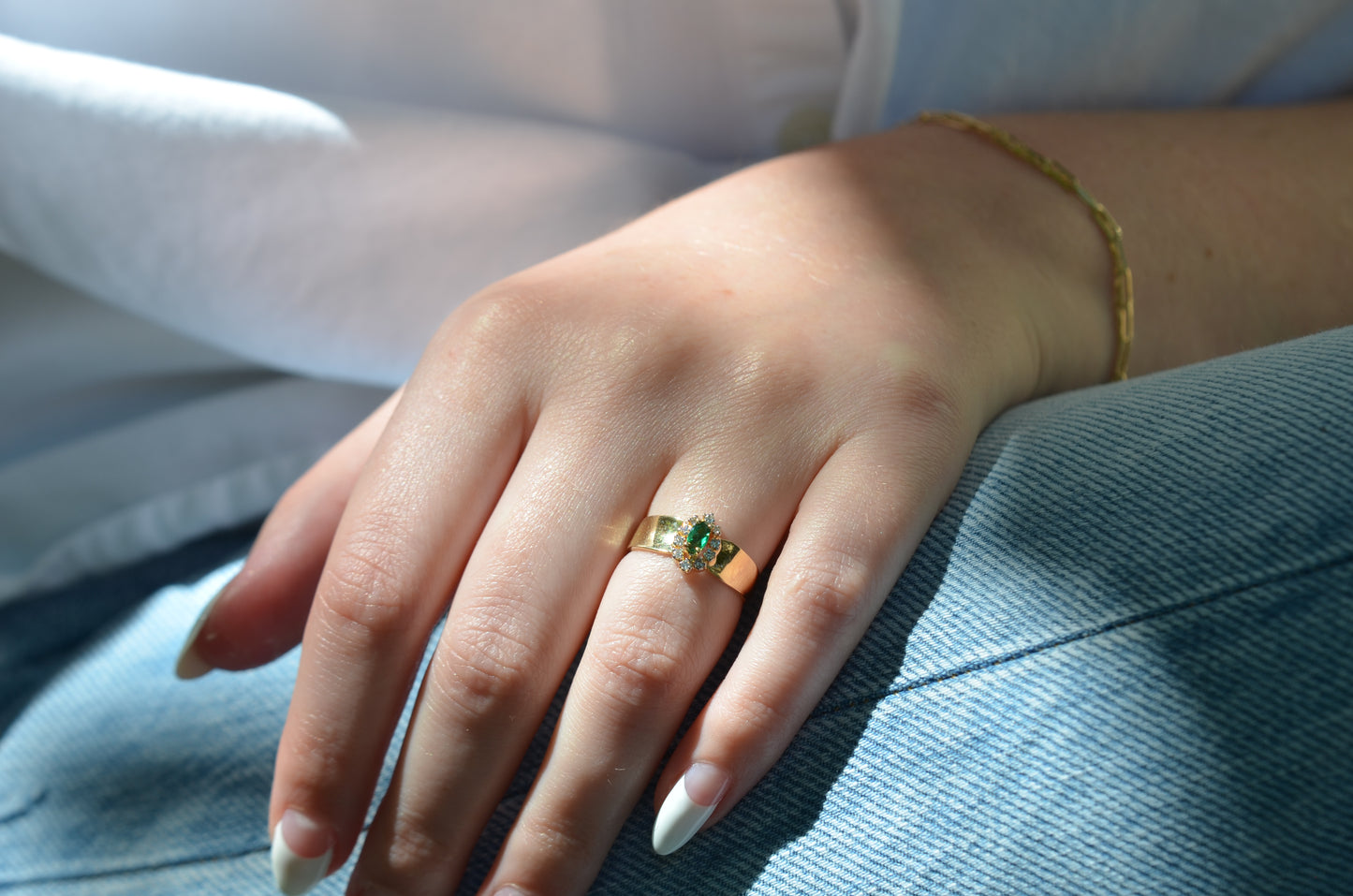 Striking Vintage Emerald Marquise Halo Ring