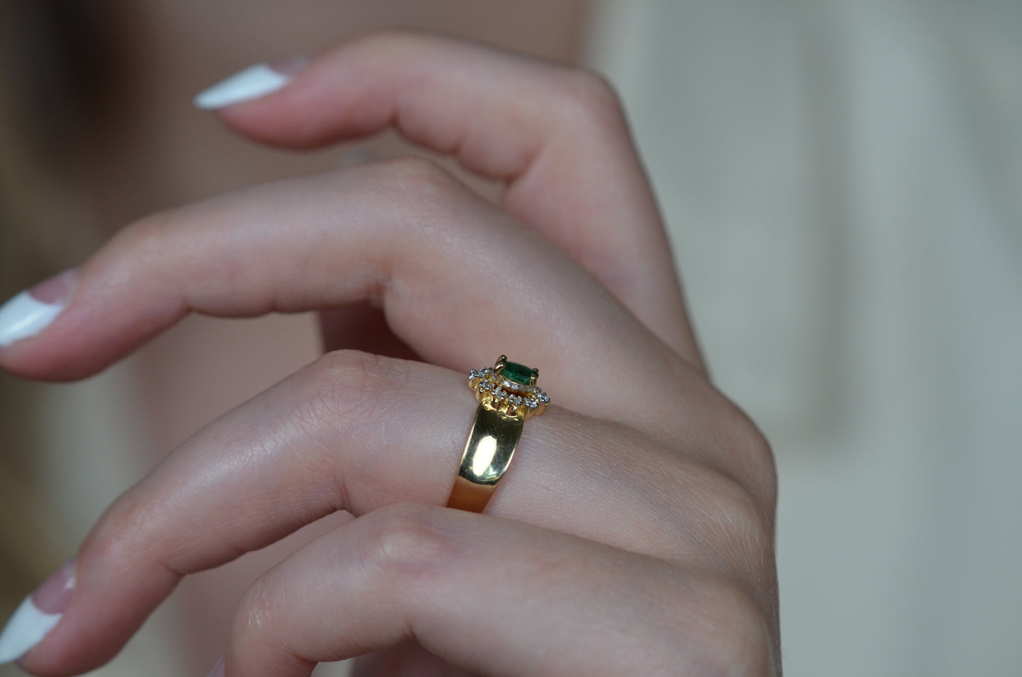 Striking Vintage Emerald Marquise Halo Ring