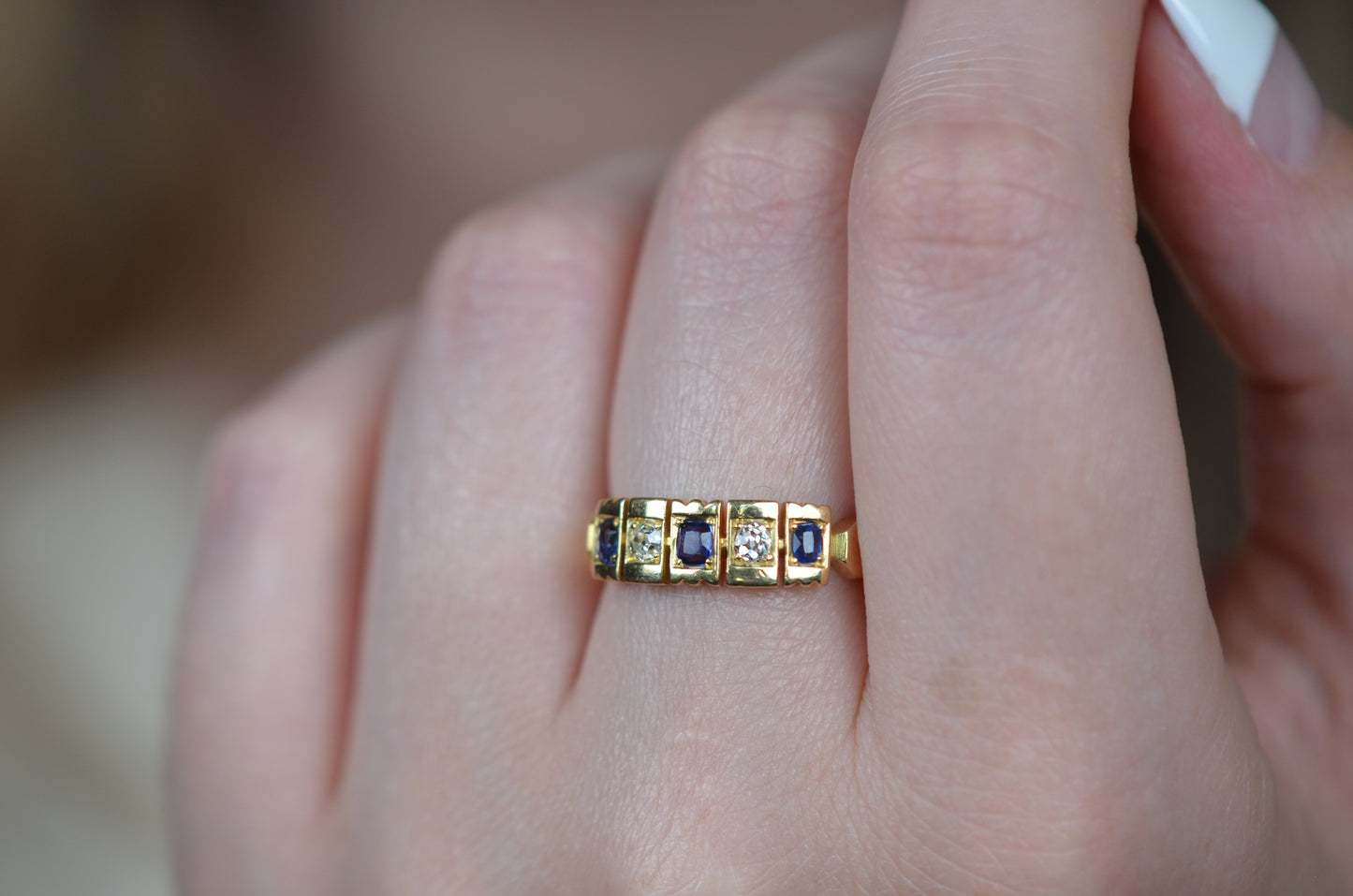Captivating Sapphire and Diamond Panel Ring 1879