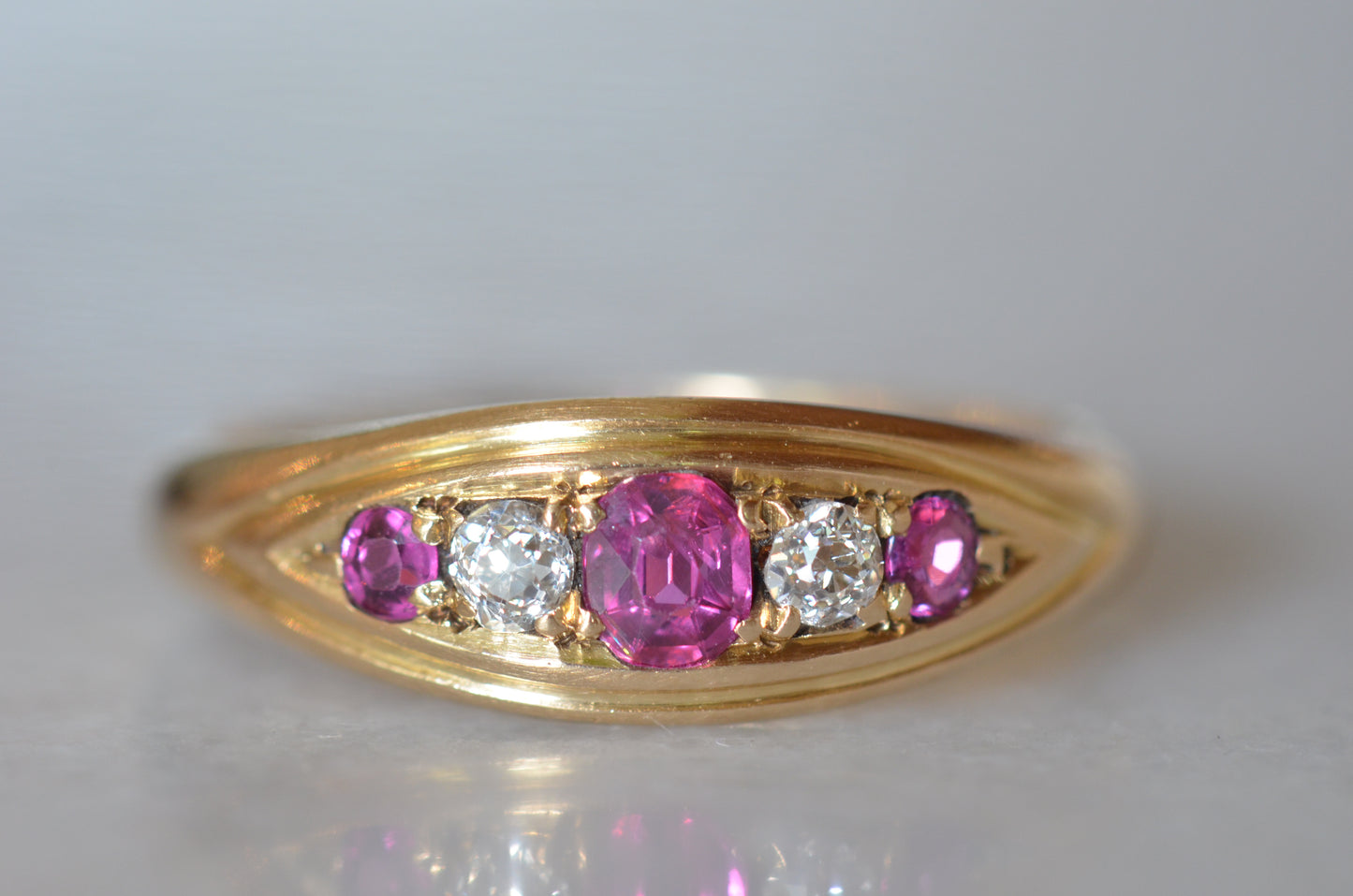 Vibrant Ruby and Diamond Boat Ring 1902