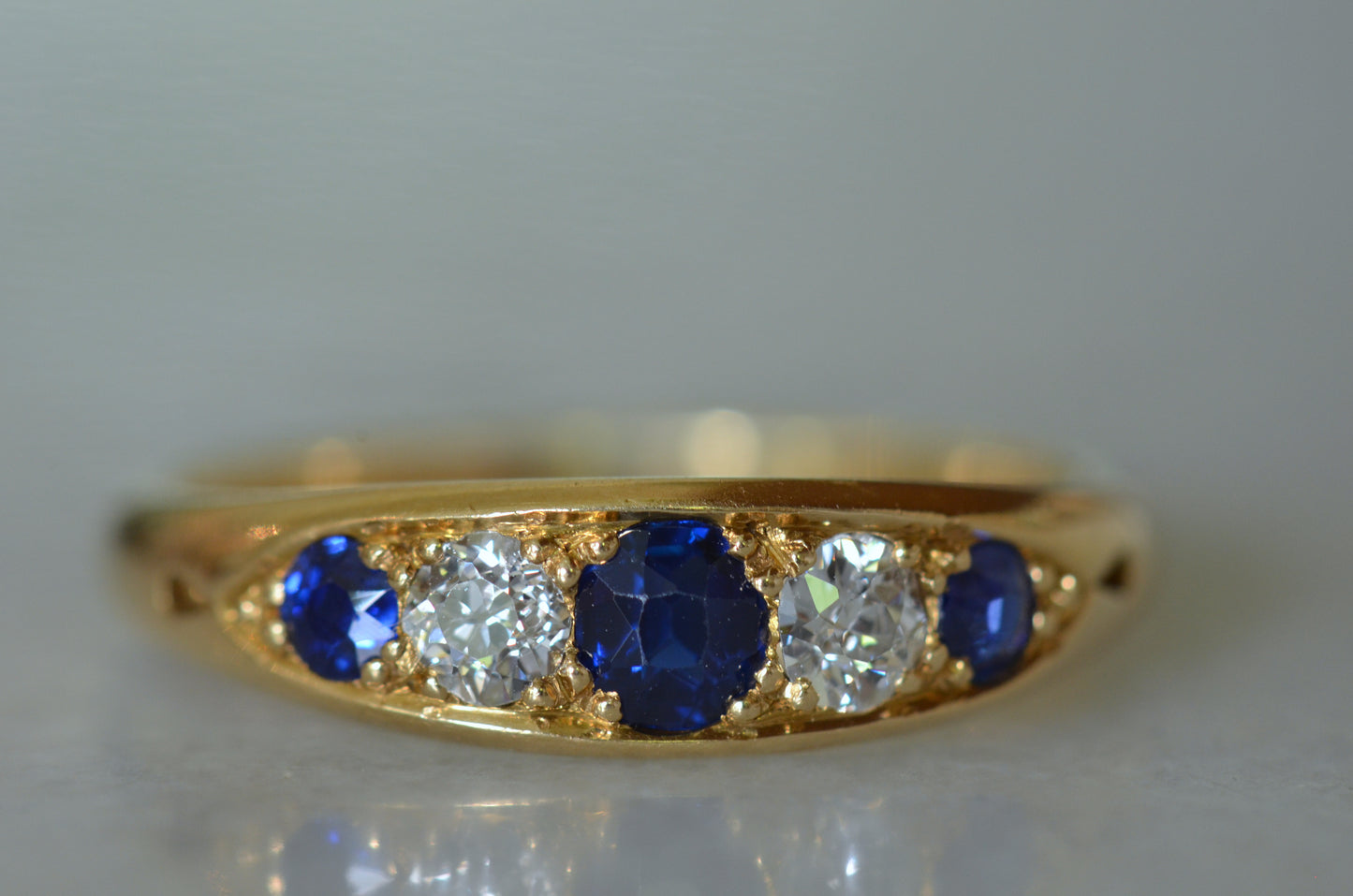 Dramatic Sapphire and Diamond Boat Ring 1898