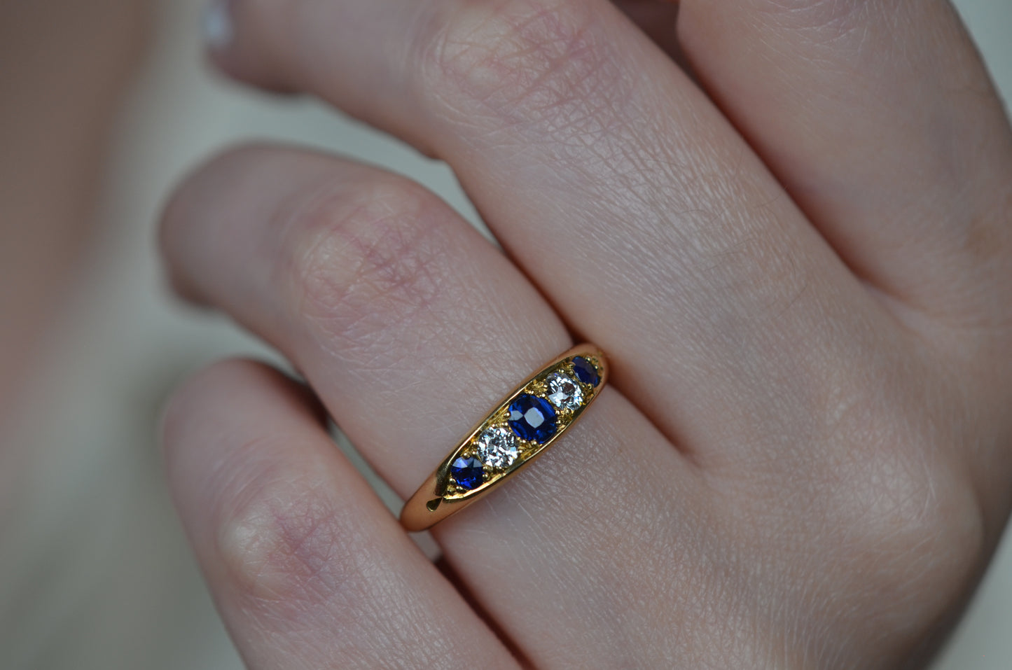 Dramatic Sapphire and Diamond Boat Ring 1898
