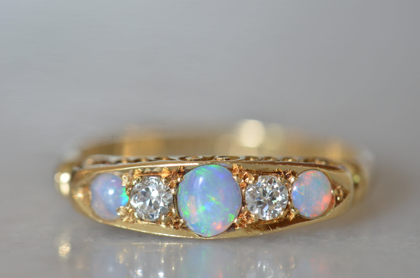 Otherworldly Opal and Diamond Boat Ring 1918