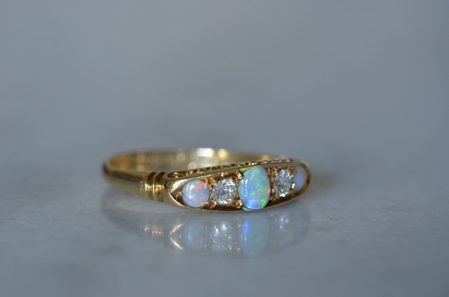 Otherworldly Opal and Diamond Boat Ring 1918