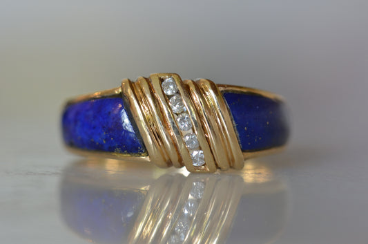 Sexy Mid Century Lapis and Diamond Ring