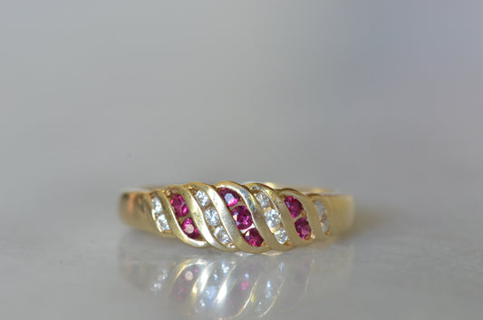 Vivid Ruby and Diamond Vintage Croissant Ring