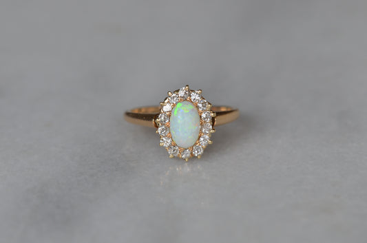 Dainty Victorian Opal and Diamond Halo Ring
