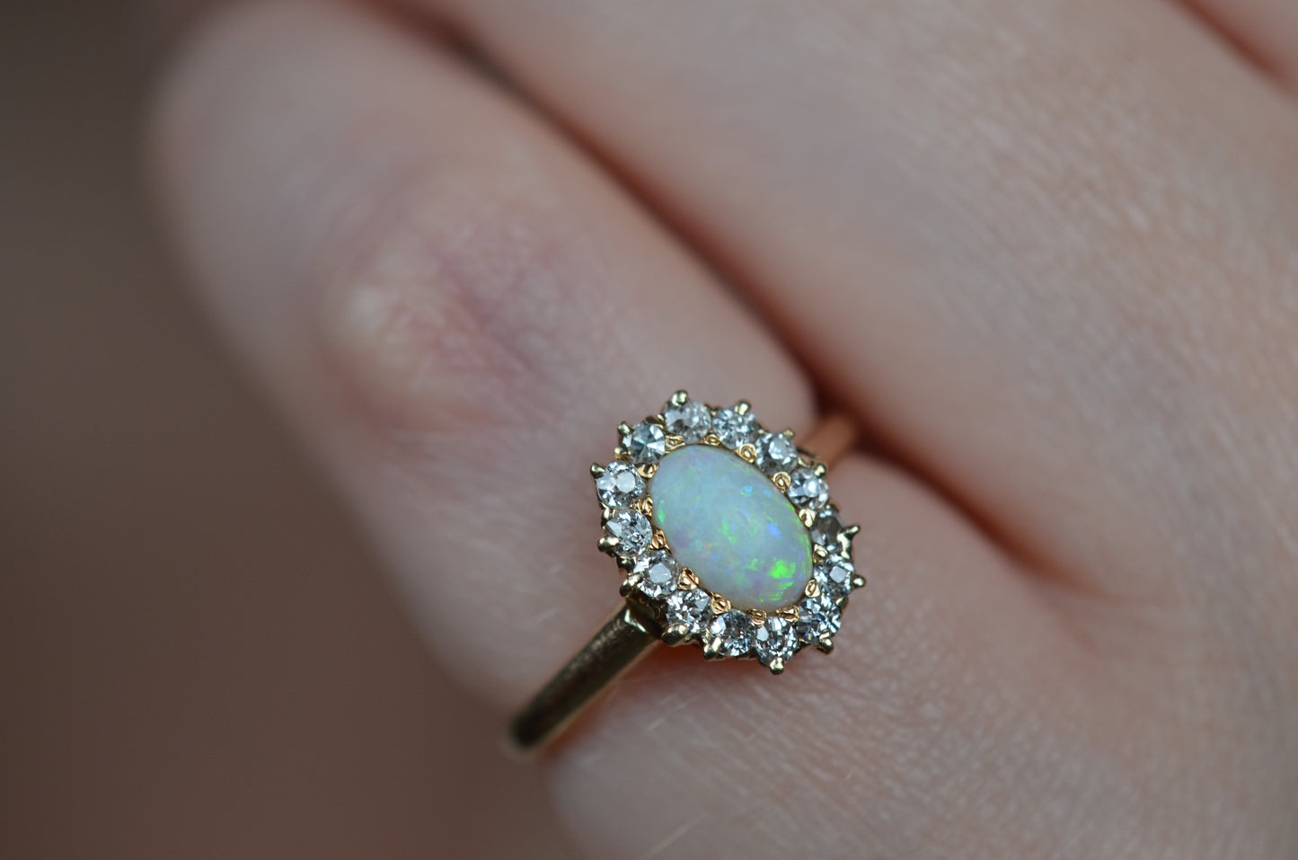 Dainty Victorian Opal and Diamond Halo Ring