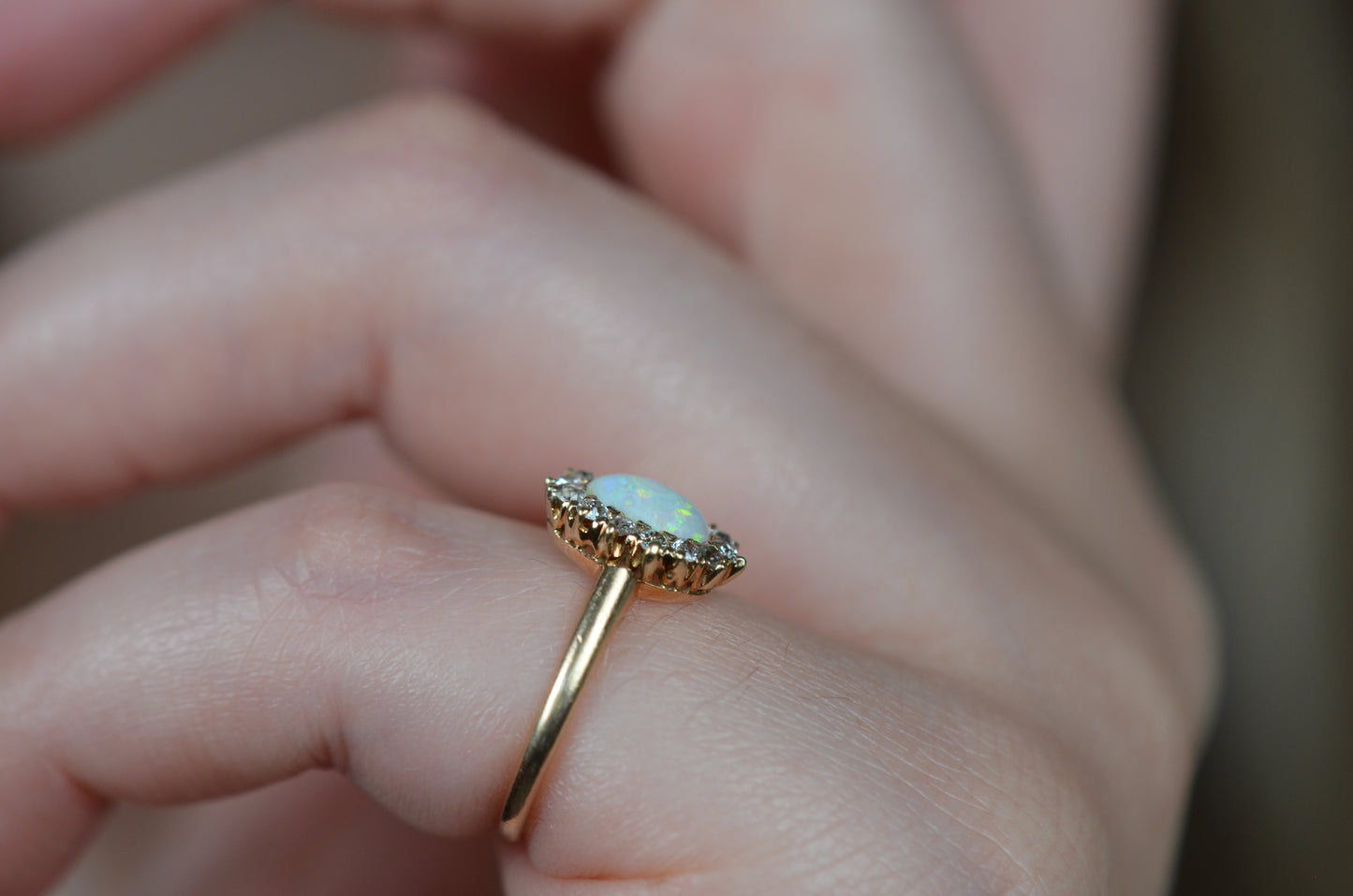 Dainty Victorian Opal and Diamond Halo Ring