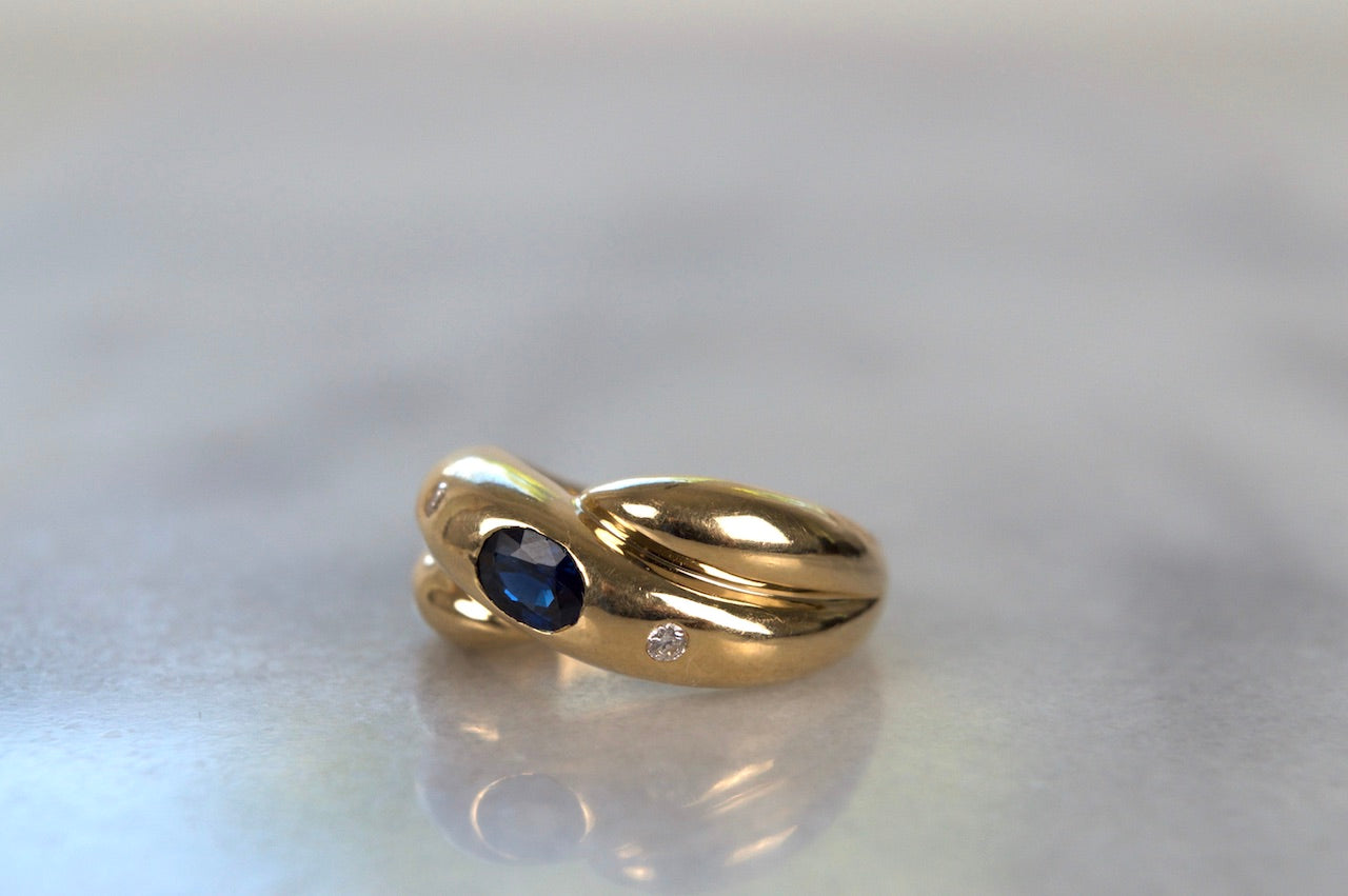 Chubby Vintage Sapphire and Diamond Flush Ring