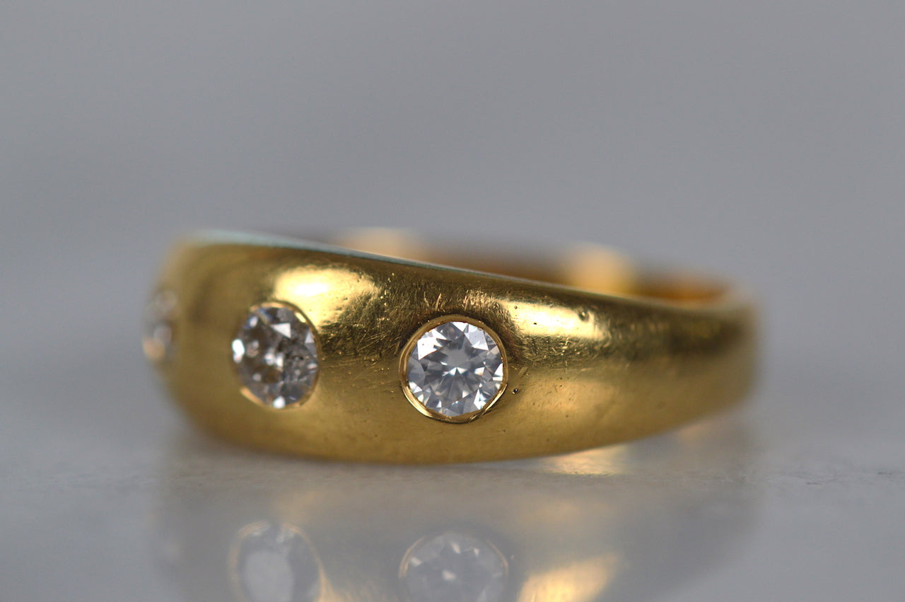Character-Filled Three Stone Burnished Ring