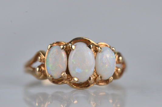 Detailed Vintage Opal Trilogy Ring