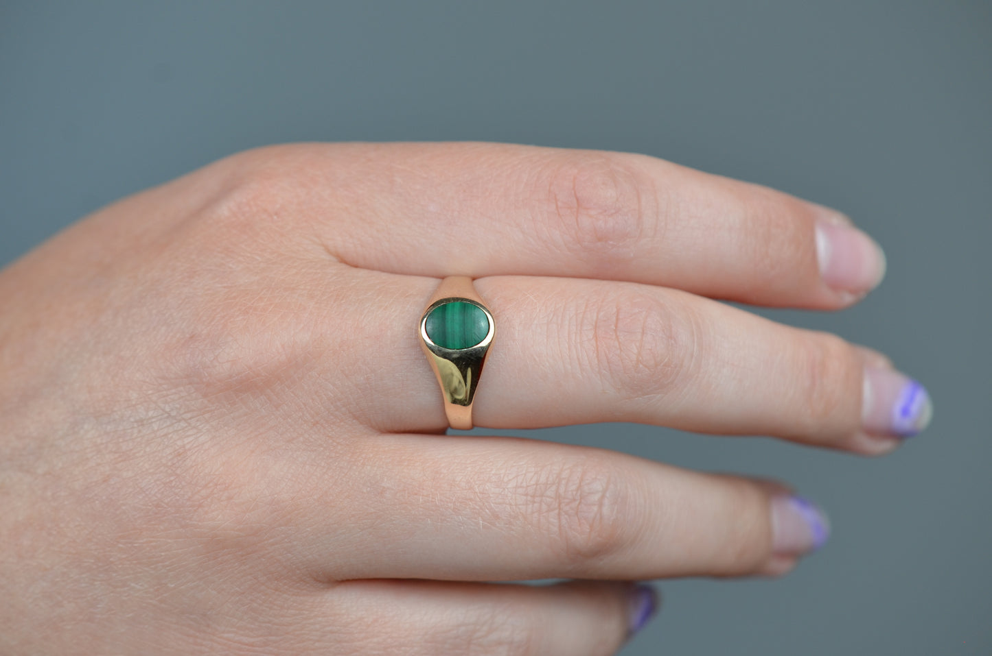 Slim Vintage Malachite Signet Ring