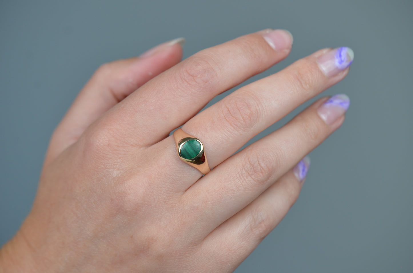 Slim Vintage Malachite Signet Ring