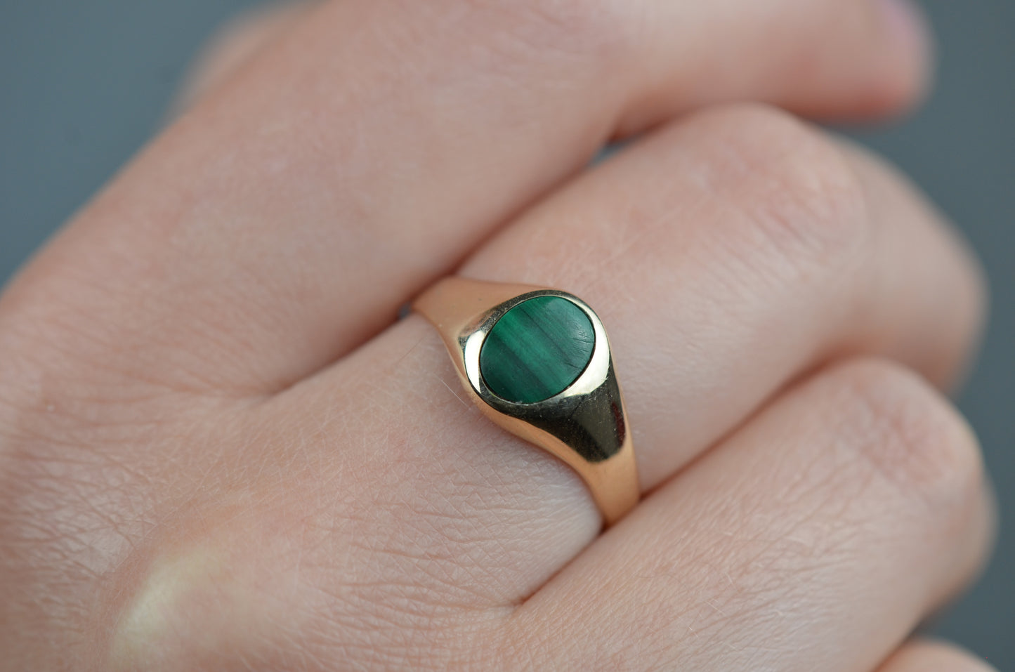 Slim Vintage Malachite Signet Ring