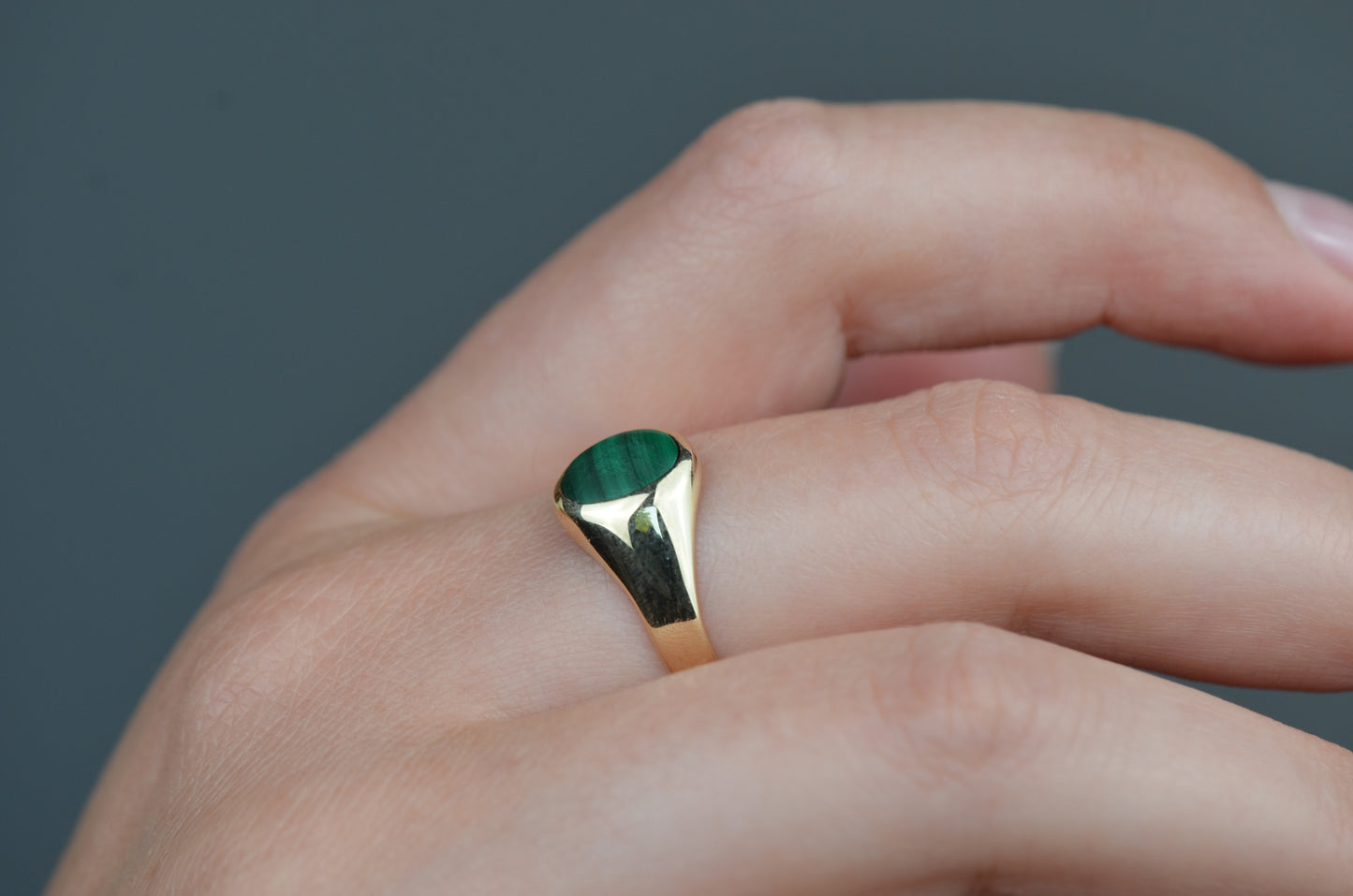 Slim Vintage Malachite Signet Ring