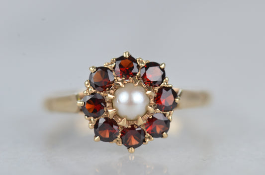 Rich Retro Pearl and Garnet Cluster Ring
