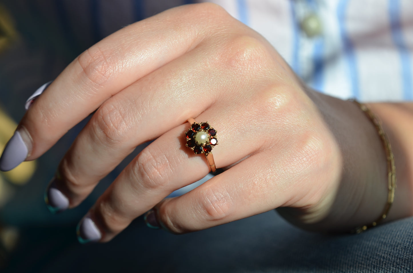 Rich Retro Pearl and Garnet Cluster Ring