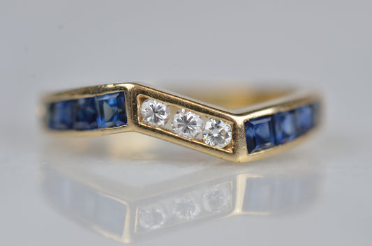 Geometric Estate Sapphire and Diamond Band