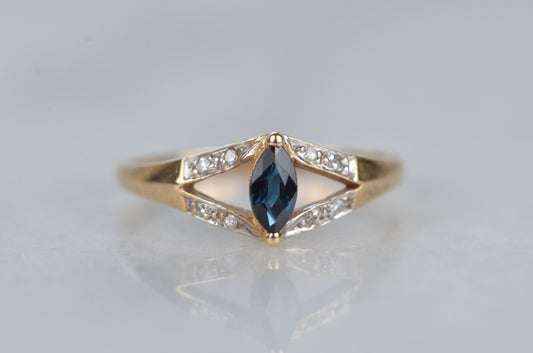 Vintage Sapphire Marquise Split Shank Ring