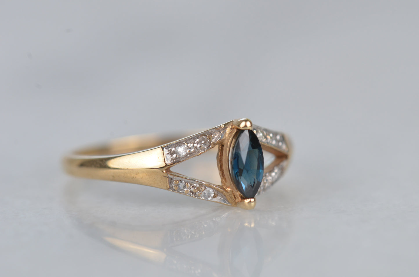 Vintage Sapphire Marquise Split Shank Ring