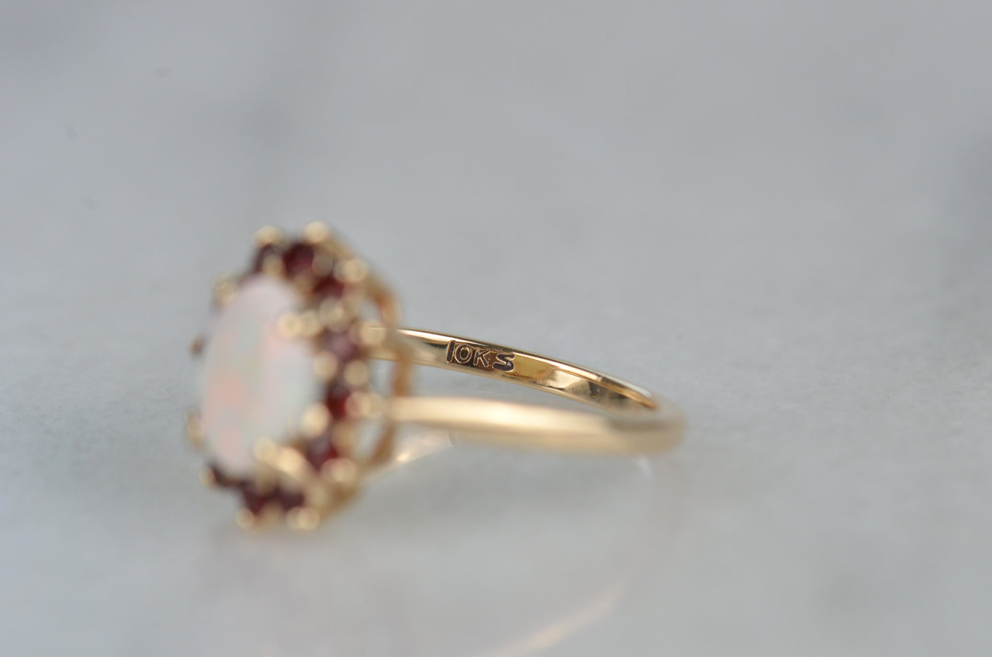 Dazzling Vintage Opal and Garnet Halo Ring