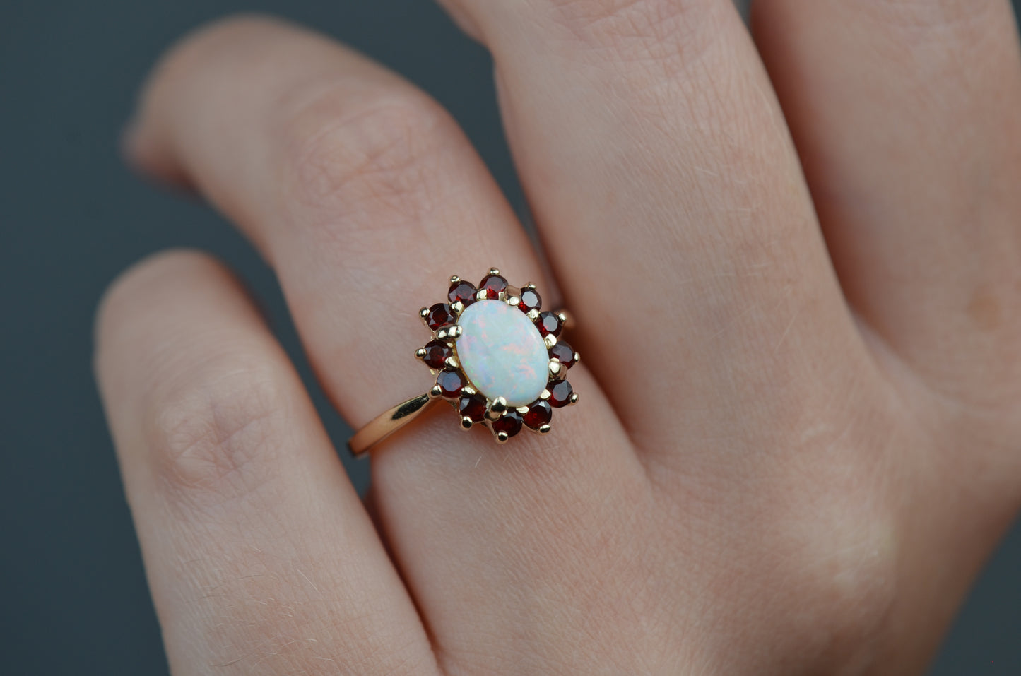Dazzling Vintage Opal and Garnet Halo Ring