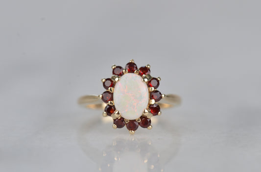 Dazzling Vintage Opal and Garnet Halo Ring