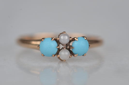 Dainty Victorian Turquoise and Pearl Ring